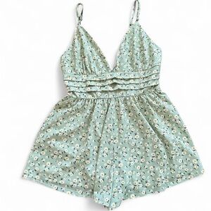 Floral Mini Romper - Light Green